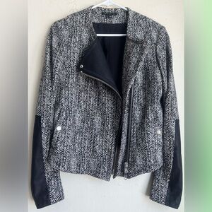 Theory Black & White Herringbone Moto Blazer